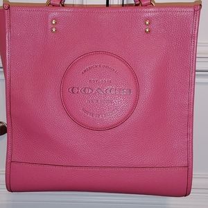 Large Leather Pink Coach Tote